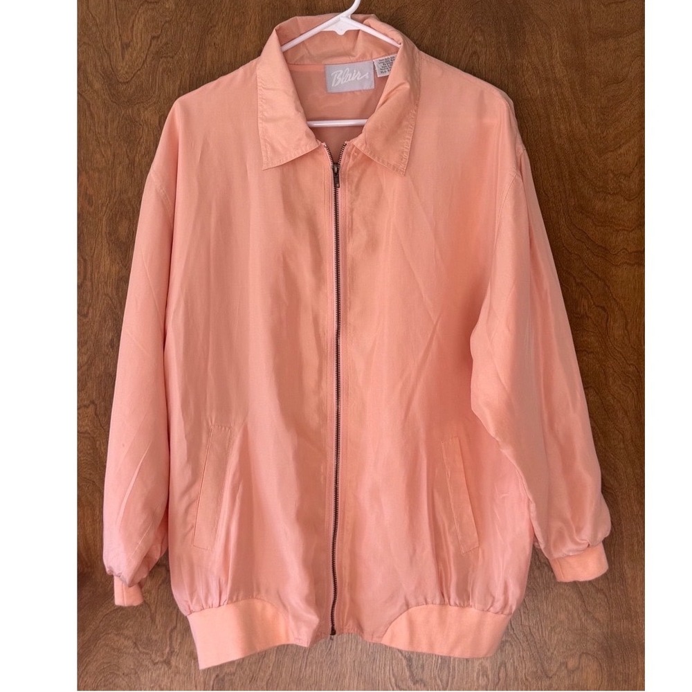 Vintage 100% Silk Blair Sz XL Pink Full Zip WindBreaker Jacket 80's 90's Retro